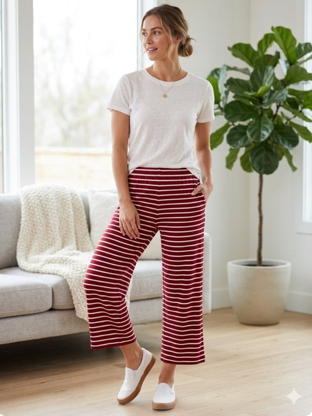 Lake Pajamas Pima Cotton Wide Leg Pajama Lounge Pants Stripe Bordeaux Maroon